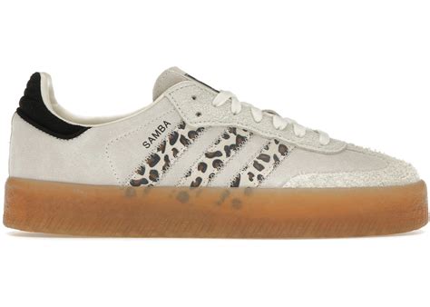 adidas Originals Sambae sneakers in off white with leopard print 